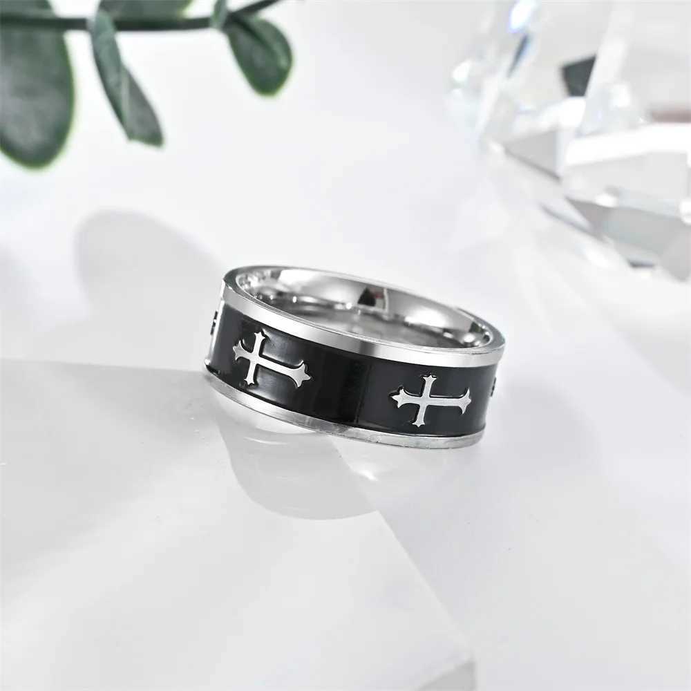 Metal Cross Ring For Men Women Black Silver Color Stainless Steel Ring Punk Gothic Simple Accessories Christian Jewelry Gift J251020