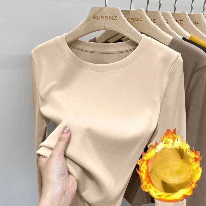 Autumn Winter Thermal Threaded Bottom Shirt Womens New Solid Colorround Neck Tshirt Sweater Long Sleeve Warm UnderwearT251020