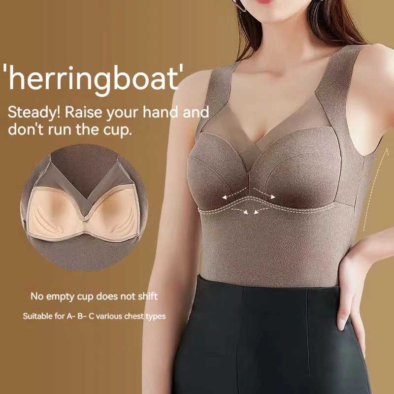 Autumn and Winter Warm Tank Top Womens Hanging Strap with Plush and Thickening De Rong Heaty Large Underlay Traceless UnderwearT251020
