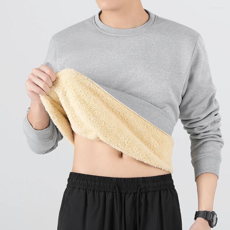 Men's Hoodies Winter Thicken Warm Lambswool Sweatshirts Solid Drop Shoulder Round Neck Top Plush Thermal Windproof Fleece Pullover Plus Size M~5X