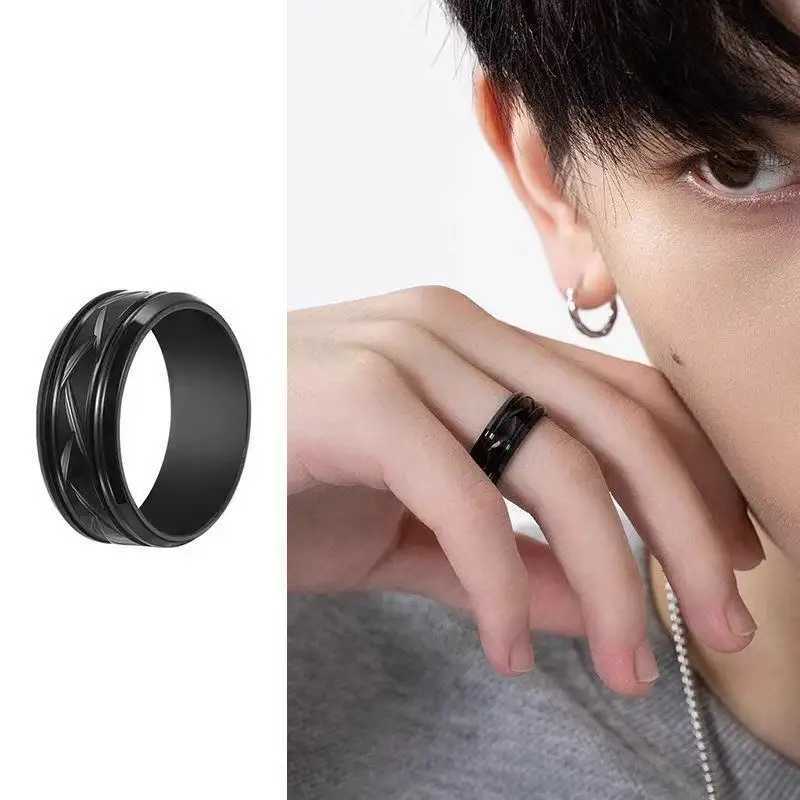 Starry Fleld 8MM Fashion Stainless Steel Black Ring Personalized Simple Groove Design Ring for Men Women Engagement Accessories J251020