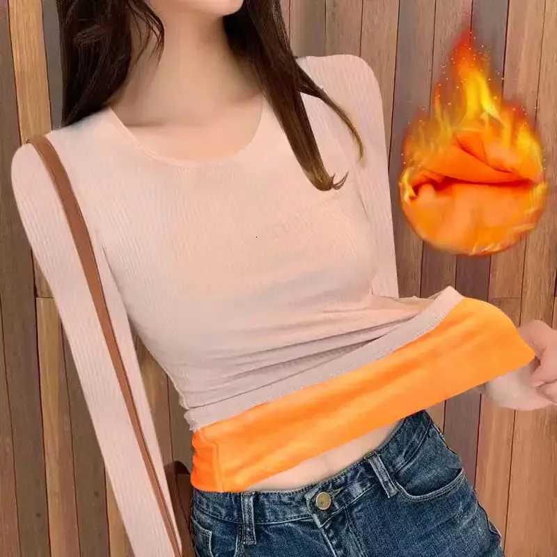 Thermal Underwear Women Tops ONeck LongSleeved TShirt Super Soft Velvet Heating Fiber Thermal Thick Pullover ShirtsT251020