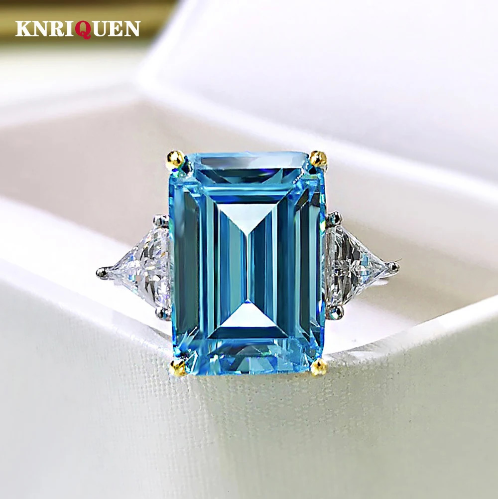 925 Silver 1014mm Aquamarine High Carbon Diamond Rings for Women Gemstone Wedding Band Party Fine Jewelry Gift 251020