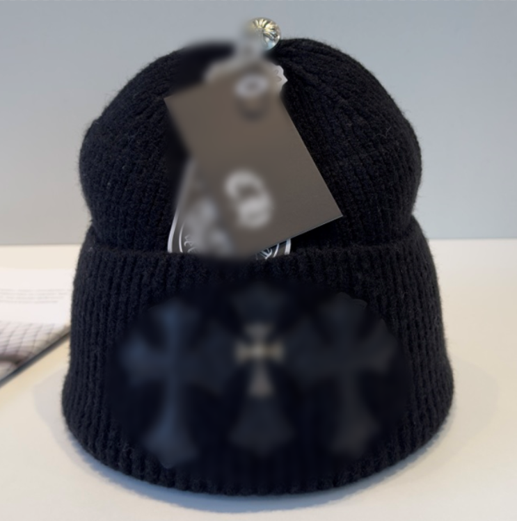 Winter chrome beanie women's beanie small leather label design casquette luxury men's ski thermal hat Christmas gift