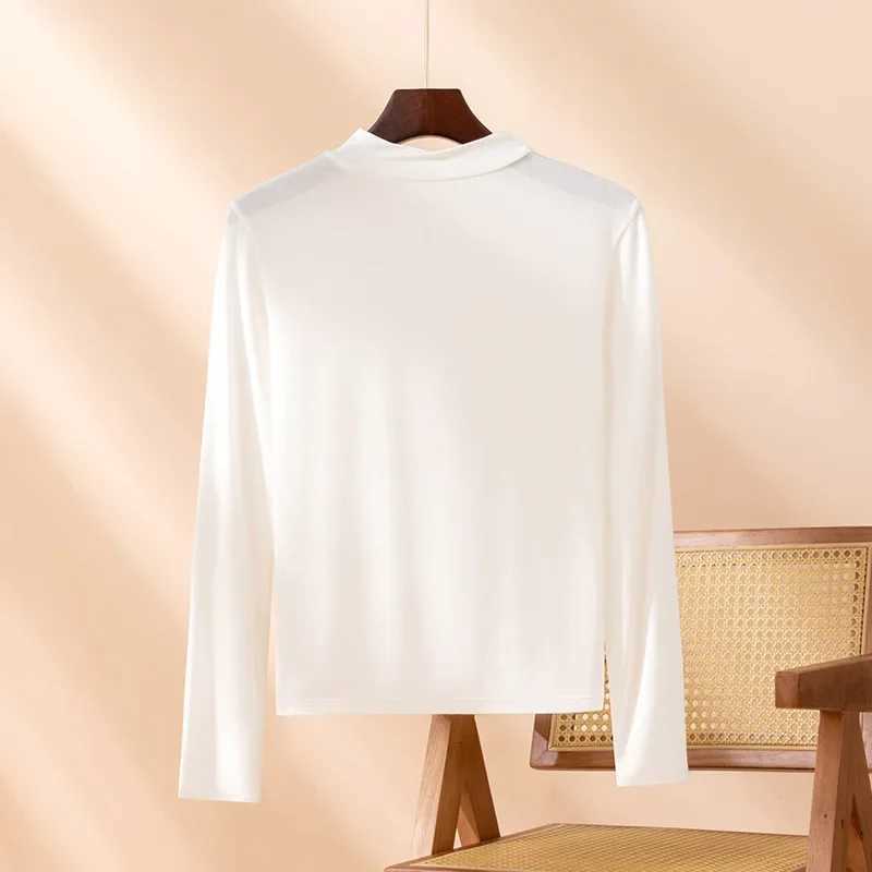 1pcs Women Autumn Longsleeved Tshirt Thin Thermal Undercloths Set Plus Size Half High Collar Slim Fit Warm UnderwearT251020