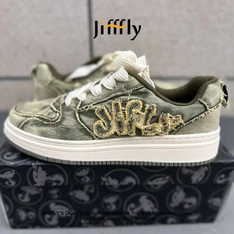 Jifffly Designer Luxury Women's Denim Sports Shoes 2025 New Summer Men's Versatile Fashionable Board Shoes, Height Increasing Student Casual