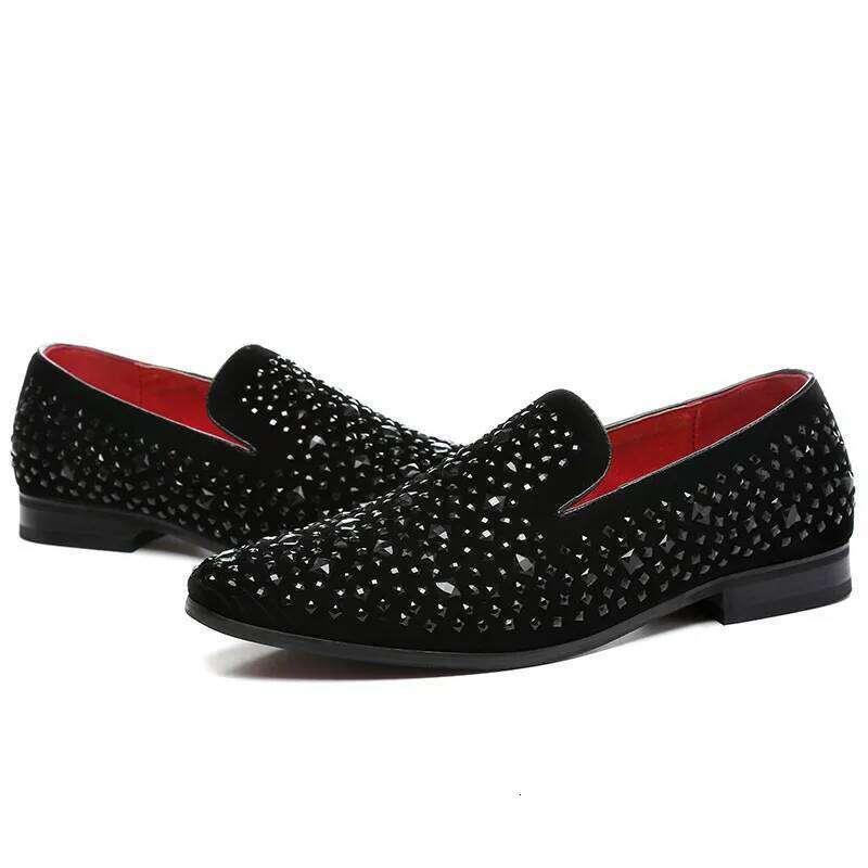 Loafers Genuine Leather Casual Fashion Mens Rhinestone Driving Shoes Man Flats Dress Wedding Slip-on Club Shoe