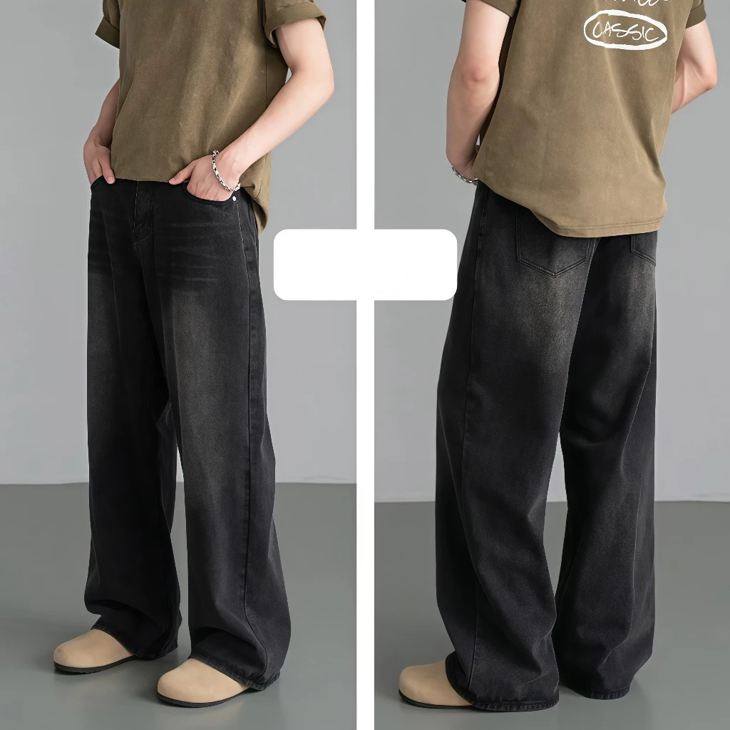 Men's Southeast Asian bestseller washed wide-leg jeans, retro distressed loose straight-leg pants
