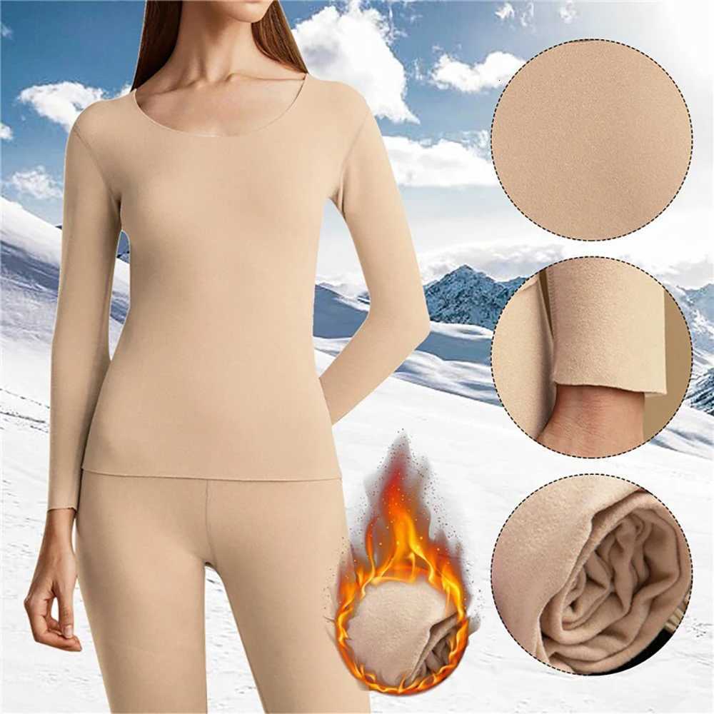 Winter Thermal Underwear Set For Women Fleece Lined Long Johns Seamless Warm Base Layer Top Bottom For Cold WeatherT251020
