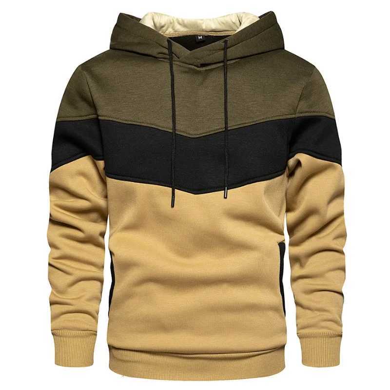 Mens Patchwork Hooded Sweatshirt Hoodies Clothing Casual Loose Fleece Warm Streetwear Male Fashion Autumn Winter Sports Outwear W251020
