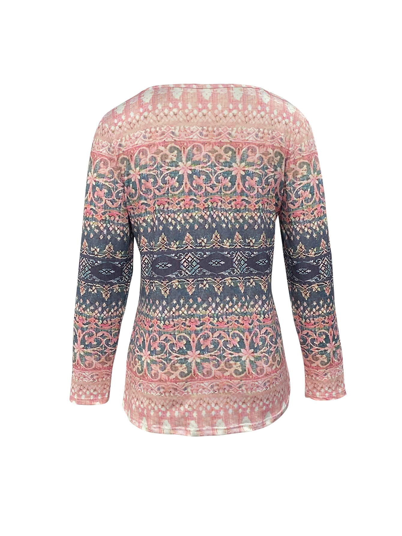 Women's CF25125 Elegant Paisley Printed Long Sleeve Top, Commute & Vacation Milk Silk Blouse-CF25125