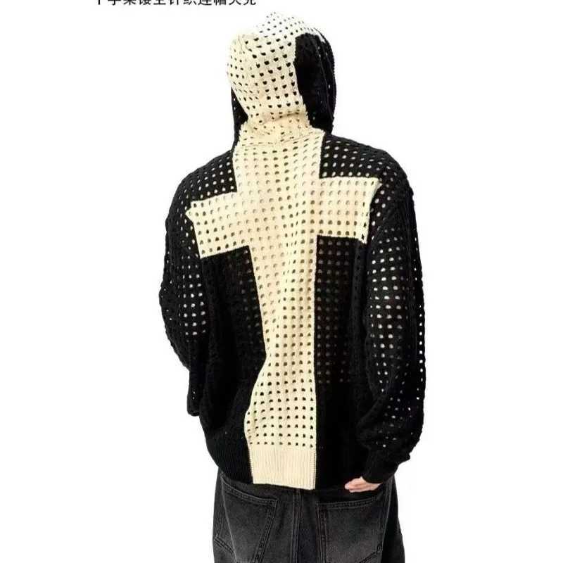 European and American fashion high street cutout colorblocked men hoodies Goth Harajuku loose clothing couple casual sportswear W251020