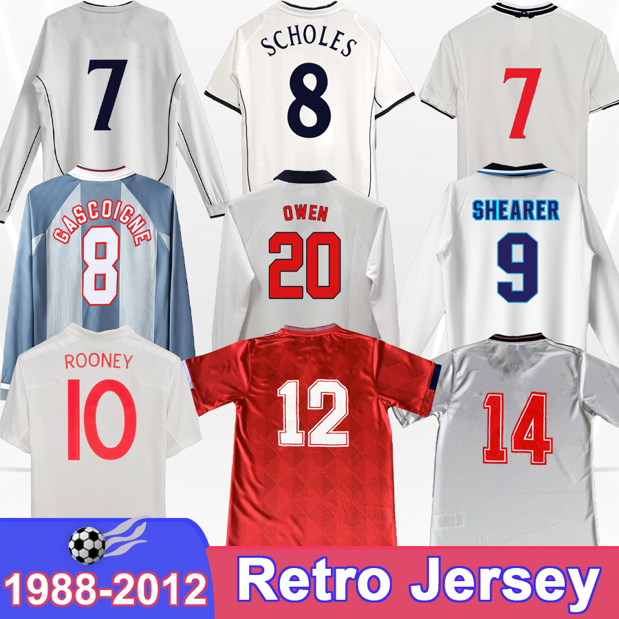 1989 2012 England SHEARER Mens Retro Soccer Jerseys OWEN SOUTHGATE SHERINGHAM SCHOLES GERRARD ROONEY Home Away GK Vintage Football Shirts