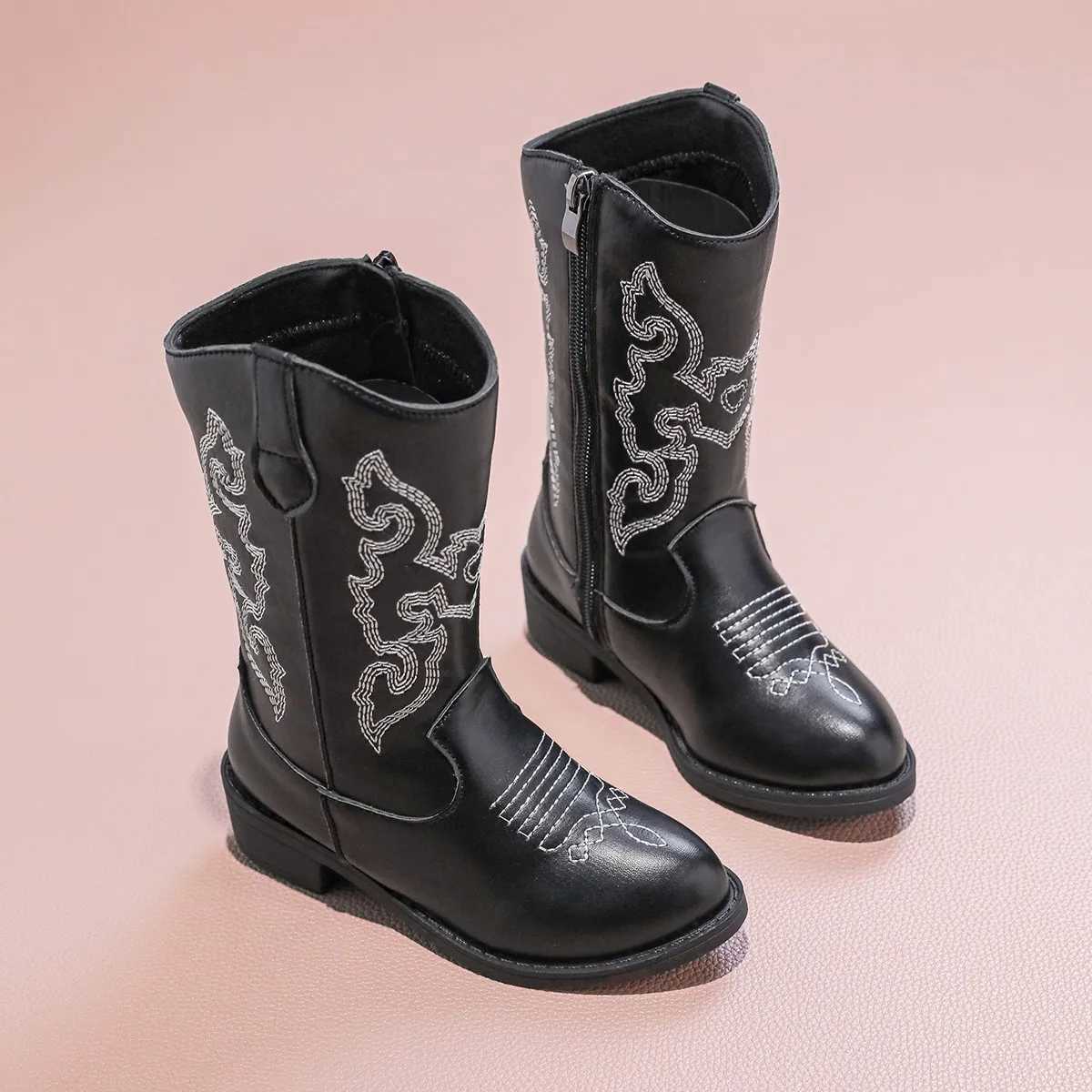 Leather Cowboy Ankle Boots for Girls 2025 New Autumn Winter Kids Midcalf Boots Nonslip Side Zip Simple Retro Kids Casual Boots L251020