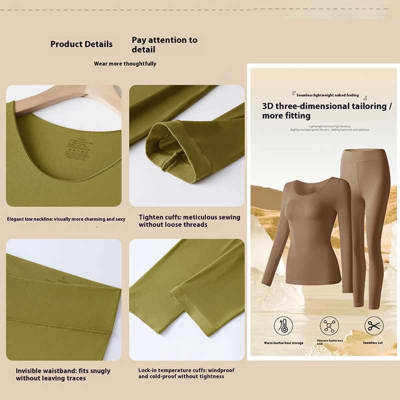Women Warm Thermal Underwear Ultra Thin Traceless Long Sleeves Clothes High Elastic Set Black Tech Constant Temperature LingerieT251020