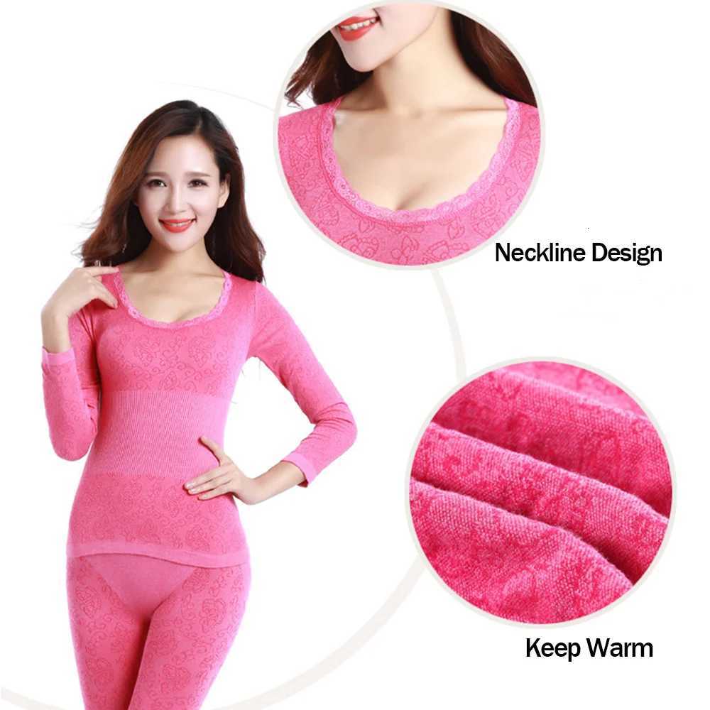 1set Lace Thermal Underwear Sexy Ladies Clothes Warm Winter Print Seamless Antibacterial Intimates Elastic Women Shaped SetsT251020