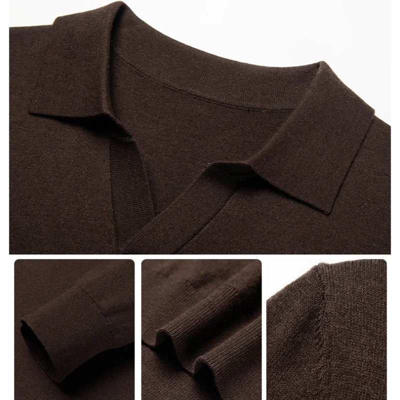 Mens Autumn Winter Blouse Collar Knitted Pullover Business Casual SlimFitting Wool Textile Sweater Gentleman Polo Shirt 251015