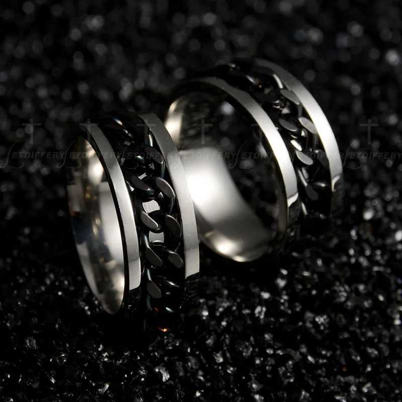 Letdiffery Fashion Spinner Black Chain Ring Stainless Steel Punk Rock Accessories Three Colors Option For Men Gift J251020
