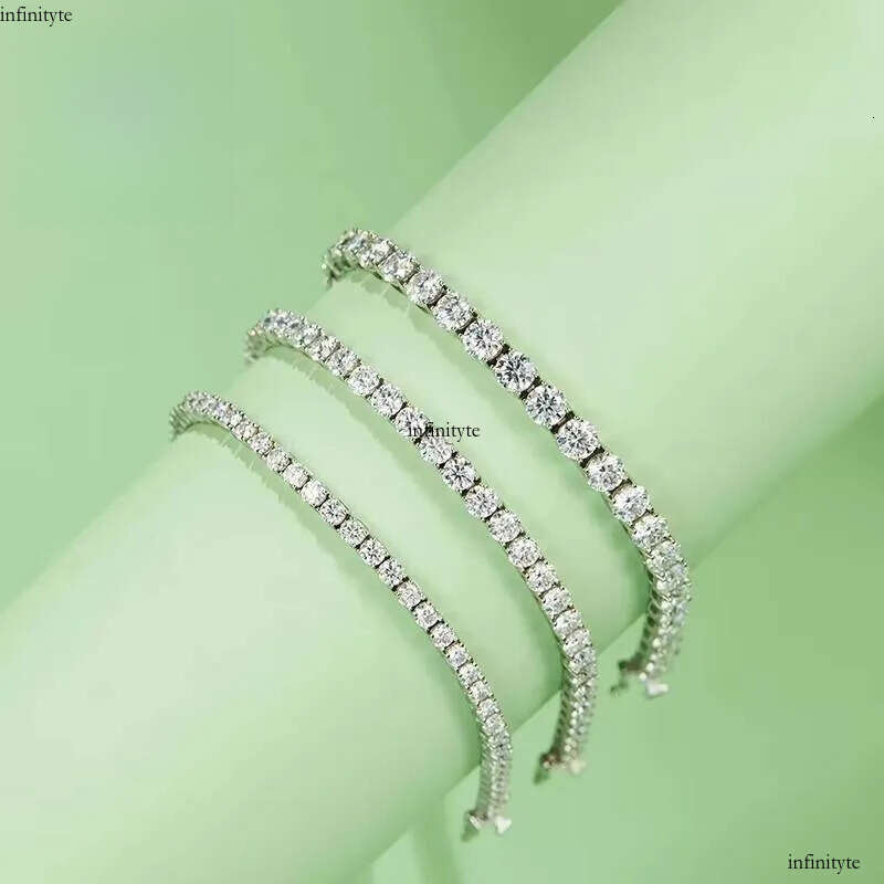 Sier Hip Hop Fine Jewelry Round Brilliant Cut Moissanite Dia 3mm-5mm Tennis Chain Bracelet/necklace for Men and Women