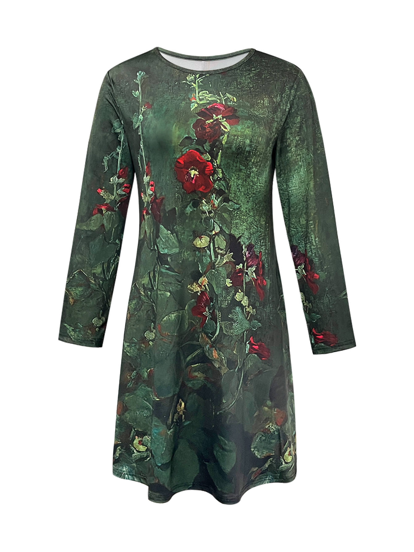 Women's Autumn & Winter New Floral Printed Dress, Elegant Versatile Milk Silk Midi Dress-CF40383