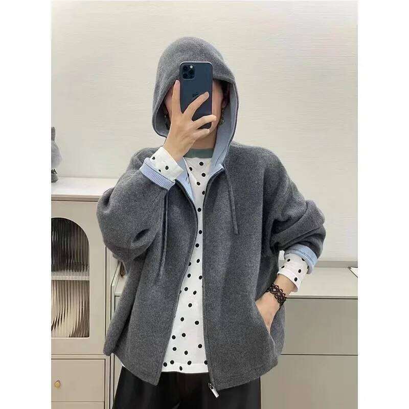 Women's Air Cashmere Cardigan Loose Padded Knit Hoodie Contrast Zipper Sweater Fall Winter Coat New Style Casual Comfortable 251020 251020