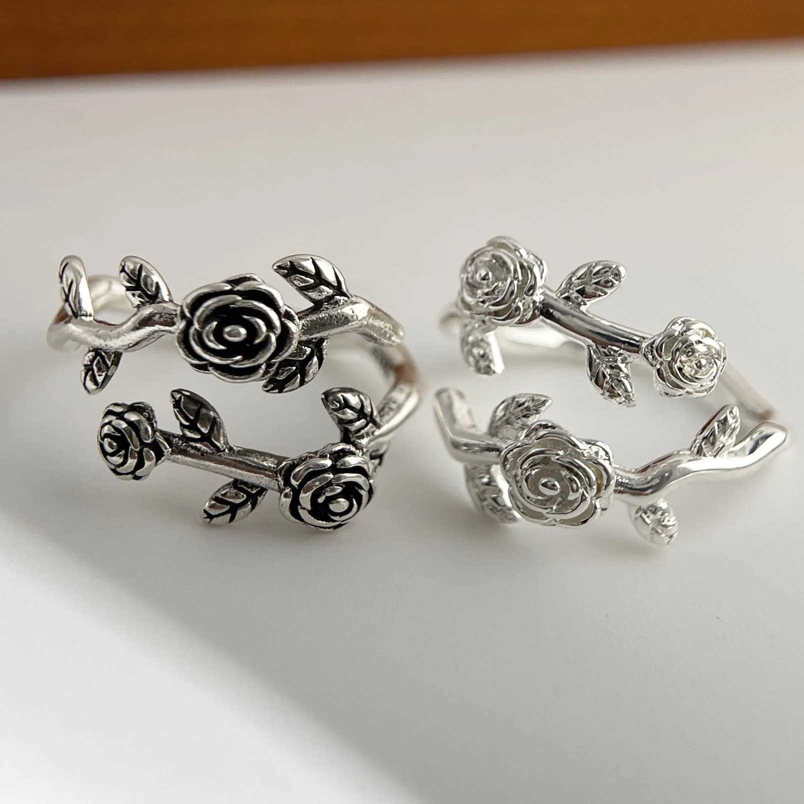 925 Sterling Silver Rings for Women Couple Minimalist Handmade Simple Retro Rose Flower Ring Fine Jewelry Gift Prevent Allergy J251020