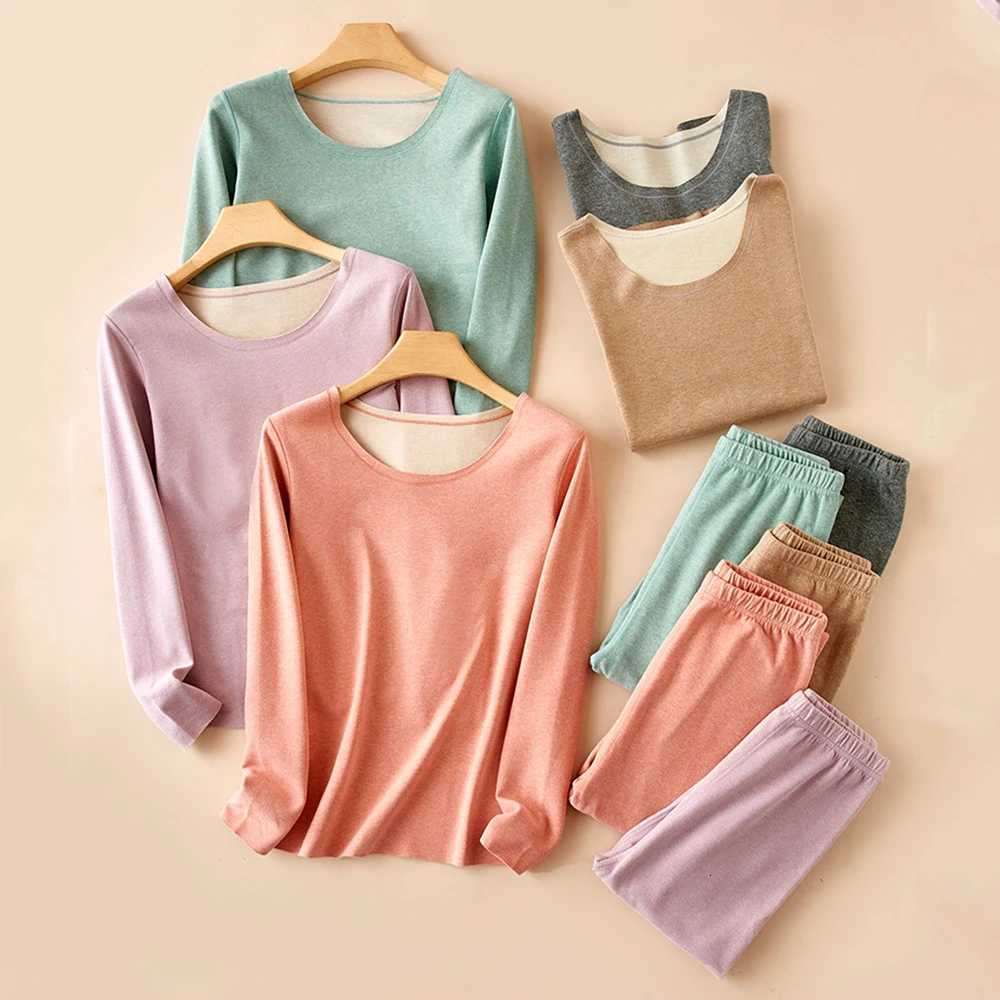 Womens Thermal Underwear Set Woman 2 Pieces Thermal Clothing New Seamless Solid Color Warm Long Johns For Woman Winter ClothingT251020