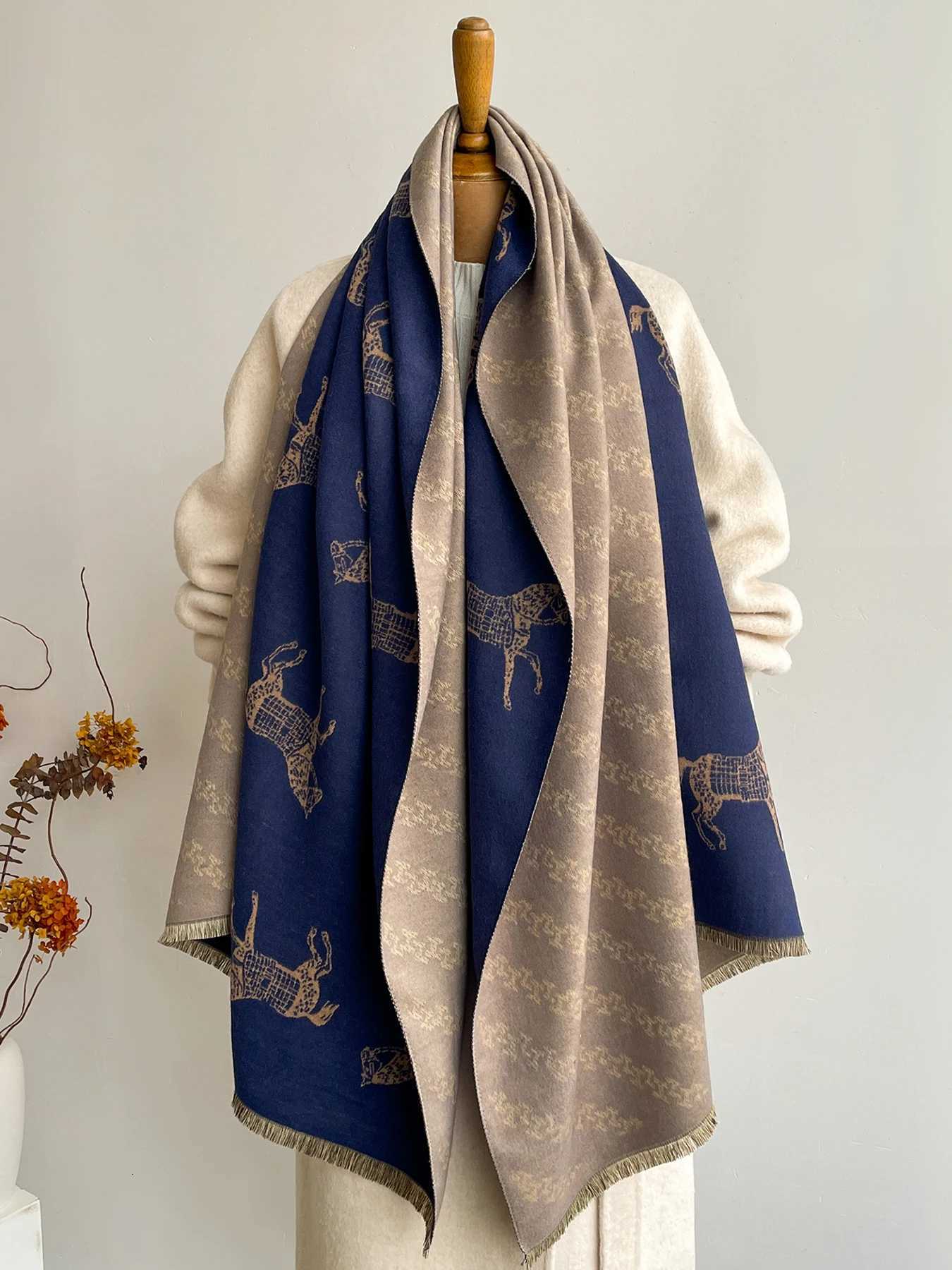 Womens Autumn Winter Faux Cashmere Scarf Warm NeckCare Shawl Wrap with New Jacquard Design Convertibility to a BlanketL251020