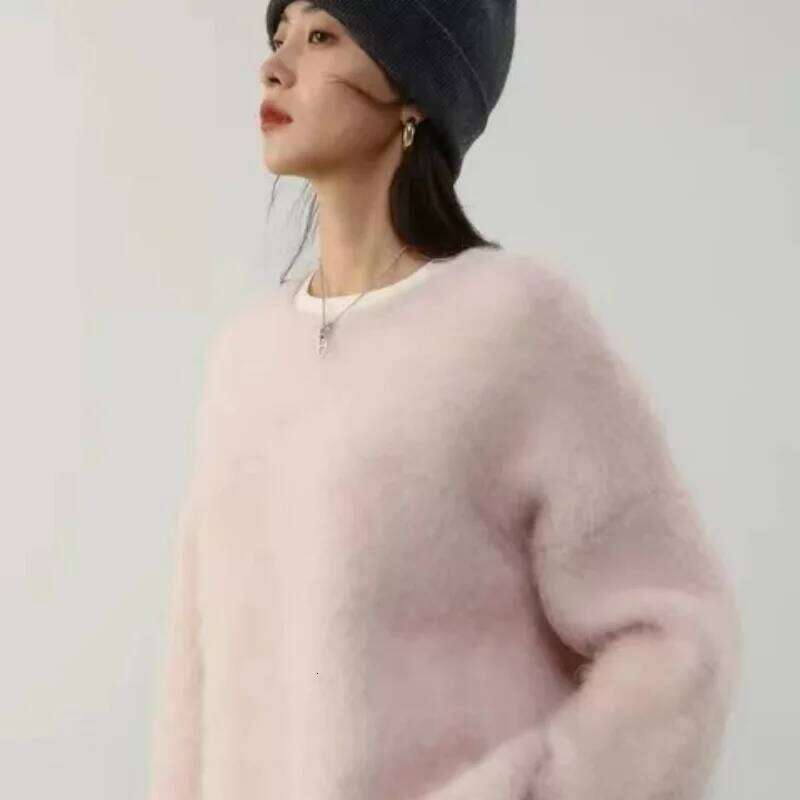 Angora Round Neck Mink Cashmere Loose Pullover Fluffy Soft Warm Women Knitted Long-Sleeved Thickened Sweater Jz143 251020 251020