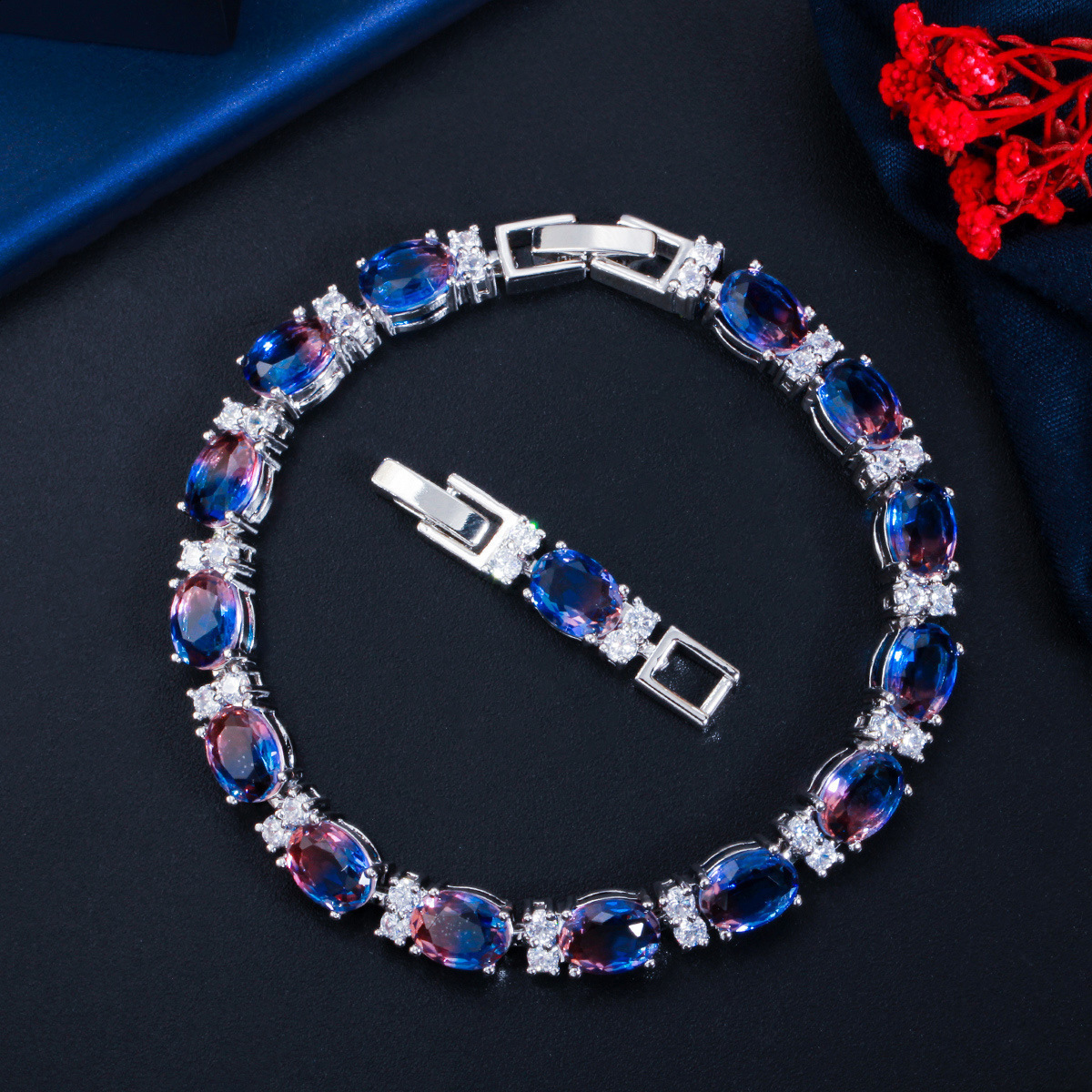 CiNily Blue White Fire Opal Stone Chain Bracelets Silver Plated Oval Fine Link Bracelet Bohemia BOHO Summer Jewelry Woman Girl 231225