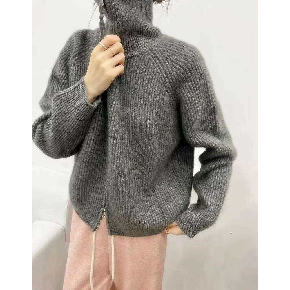 Women's 100% Pure Cashmere Cardigan Loose Turtleneck Sweater With Zipper 251020 251020