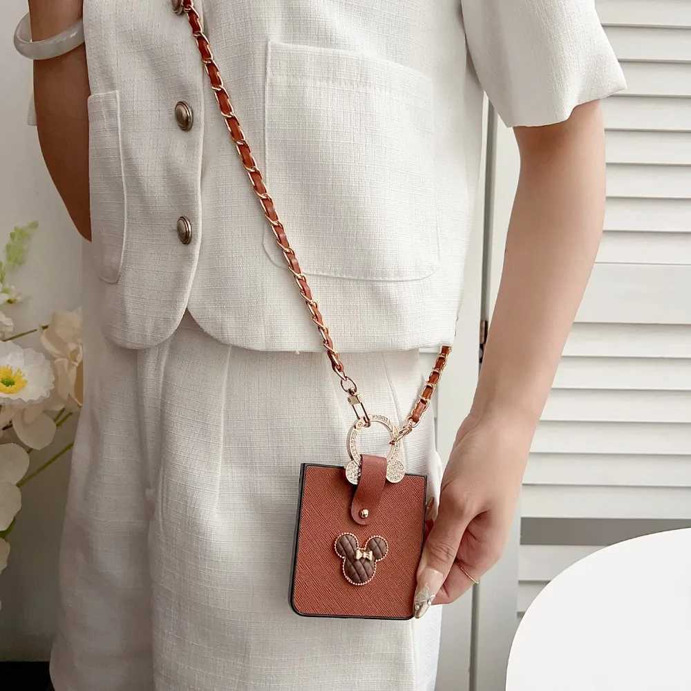 Crossbody Lanyard Phone Case For Galaxy Z Flip 7 6 5 4 3 Flip7 Flip6 Flip5 Cute Cartoon Ring Leather Protective Cover J251114