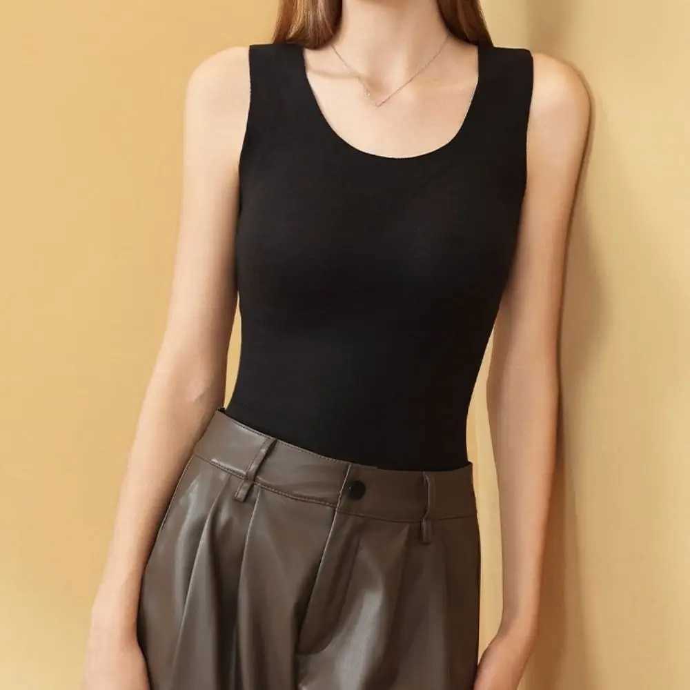 Elastic With Chest Pad Women Thermal Vest Solid Color Soft Sleeveless Vest Oneck Slim Thicken Bottoming Shirt IndoorT251020