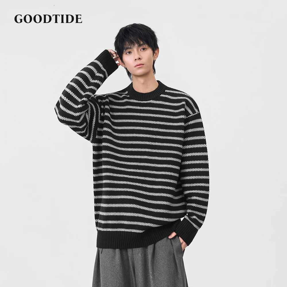 Fashion Mens Casual Crew Neck Sweater 2025 Winter New Stripe Knitted Pullover Comfortable Soft Long Sleeve Jumper Top W251020