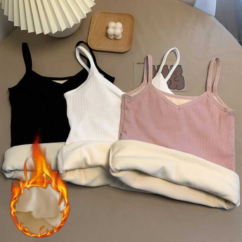 Women Winter Warm Tank Thermal Solid Color V Neck Sleeveless Female Sexy Underwear Warm Clothes Thin Velvet Corset TopsT251020