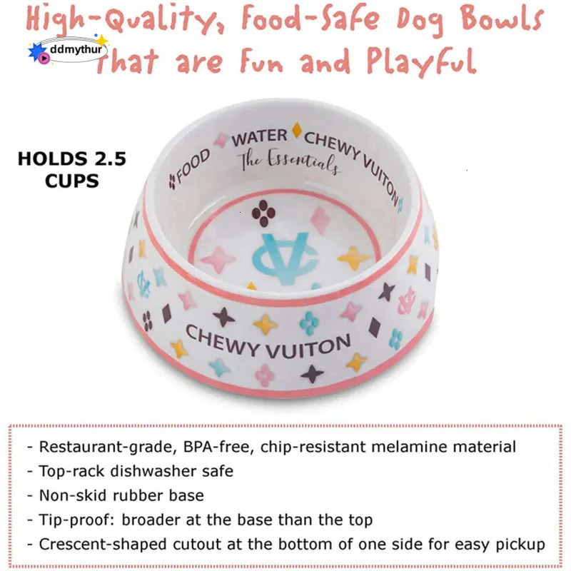Pet Food Water Bowl Set with Mat - Anti-Slip Melamine Feeding Dish for Cats and Dogs, Wide Base ddmythur