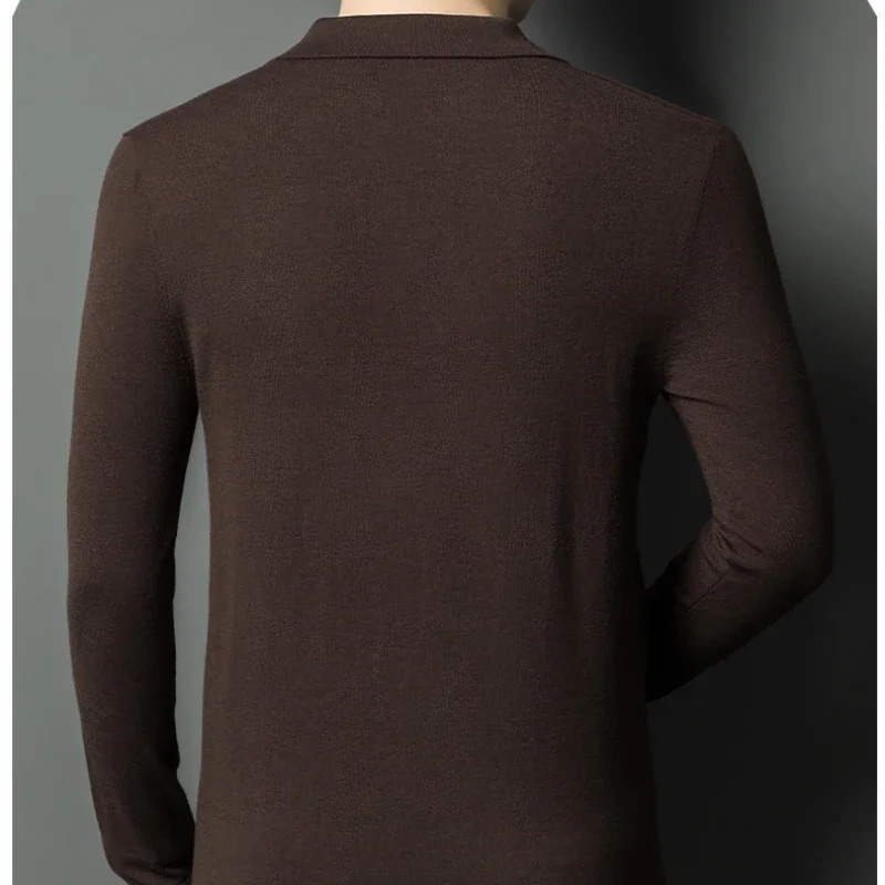 Mens Autumn Winter Blouse Collar Knitted Pullover Business Casual SlimFitting Wool Textile Sweater Gentleman Polo Shirt 251015