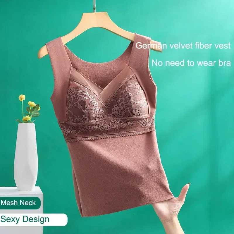 New Women Vest with Chest Pads Lace Camisole Vneck Bra with Chest Pad Slim Traceless Vest Womens Warm for Wear for LadiesT251020