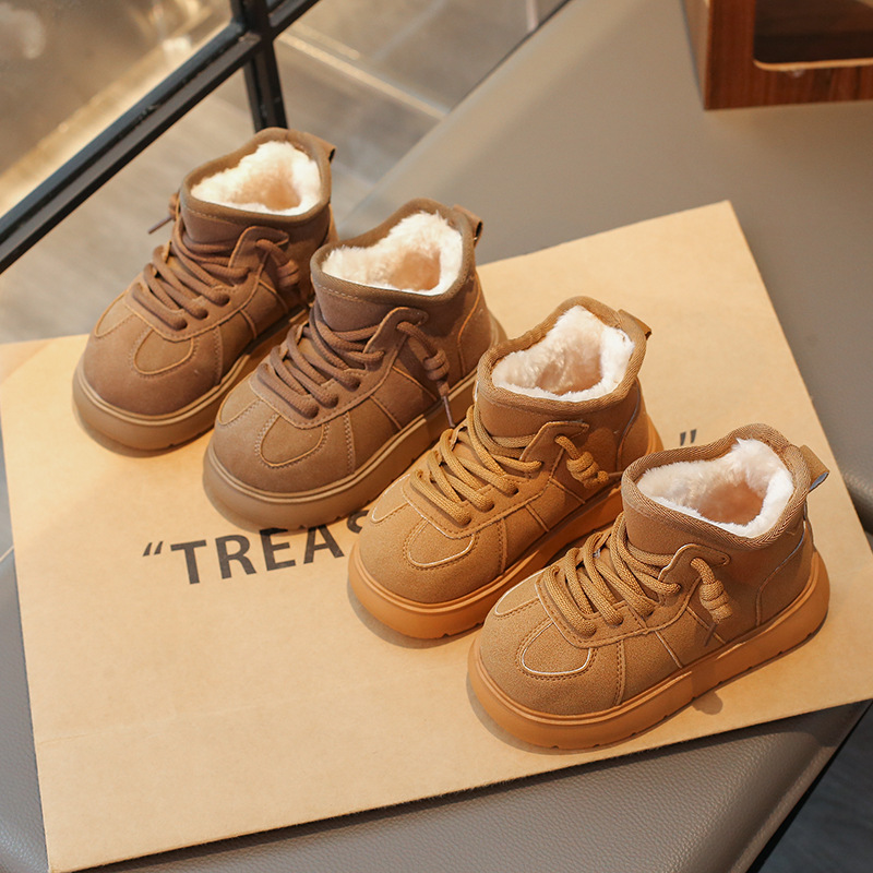 Children's cotton shoes Fashionable big toe thick sole high top snow boots for women in winter frosted leather lace up short boots trendy hot