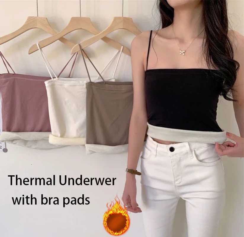 Women Winter Velvet Thickened Undershirt Women Slim Cozy Thermal Underwear Camisole Warm Sling Vest Top Bottoming ClothingT251020