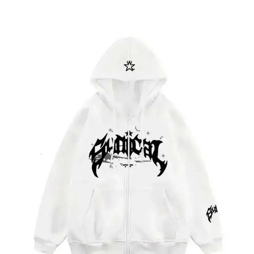 Mens Zipper Retro Hooded Sweatshirt with Star lettering Multi functional Casual Jacket American Fashion 2025 W251020