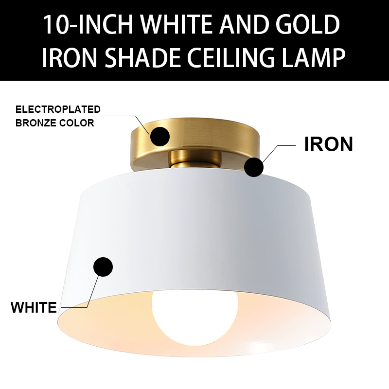 Ceiling Light Fixture, Hallway Ceiling with Gold Plate and White Shade, Modern Simple Style Porch Light Fixtures Semi Flush Mount