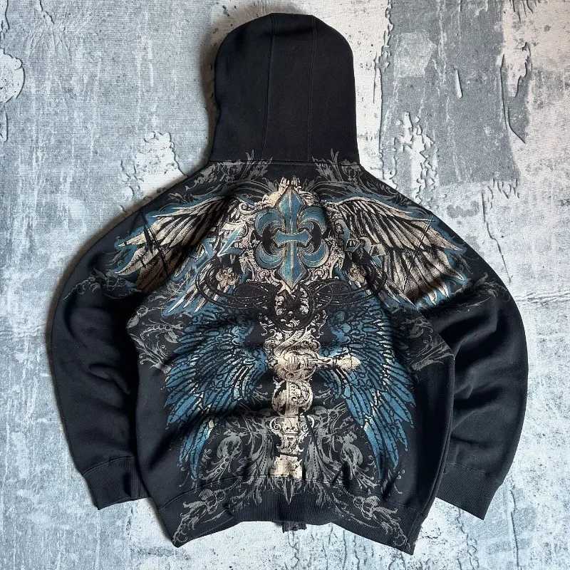 Harajuku New Fashion Pattern Watermark Loose Hoodie Women Y2K Gothic Vintage Hiphop Popular Casual Punk Sports Sweater Coats W251020