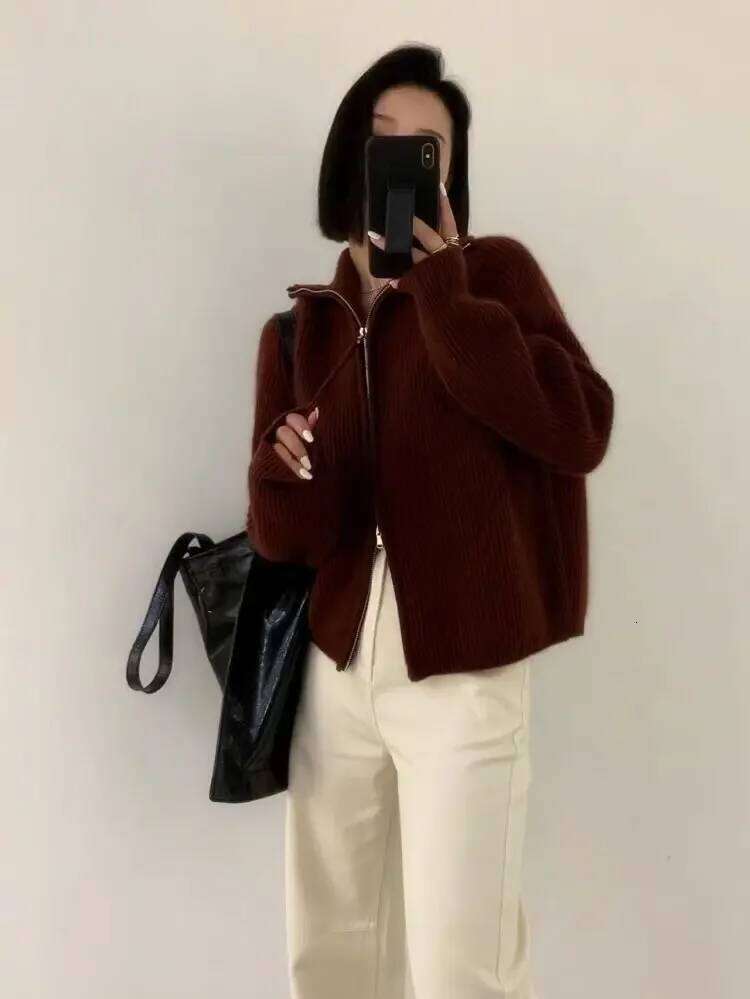 Women's 100% Pure Cashmere Cardigan Loose Turtleneck Sweater With Zipper 251020 251020