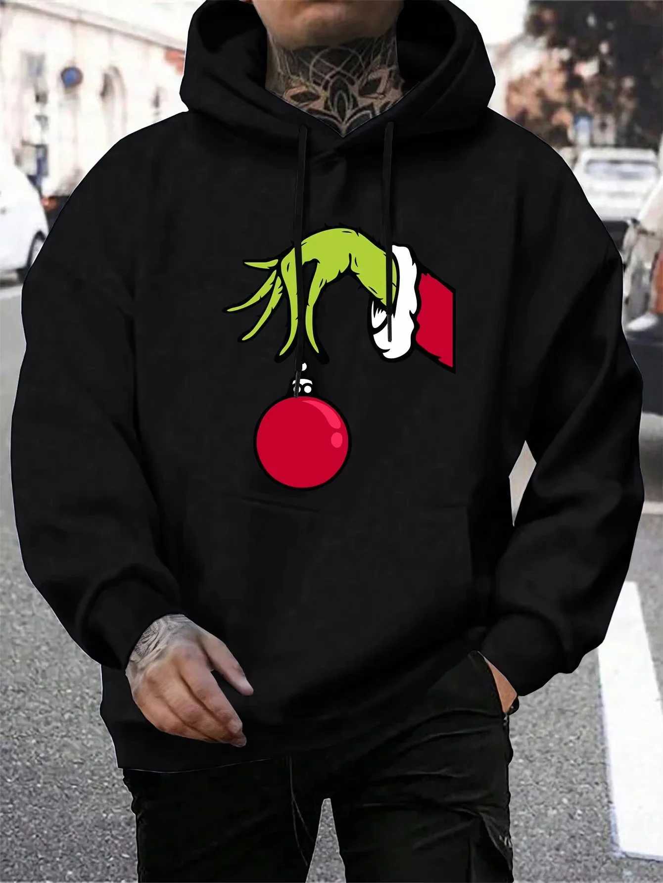 2025 Green Haired Monsters Get Christmas Gifts Hoodie Man 2dHoodies Warm FLeece FurLiner Men Hoody Casual Pullover W251020