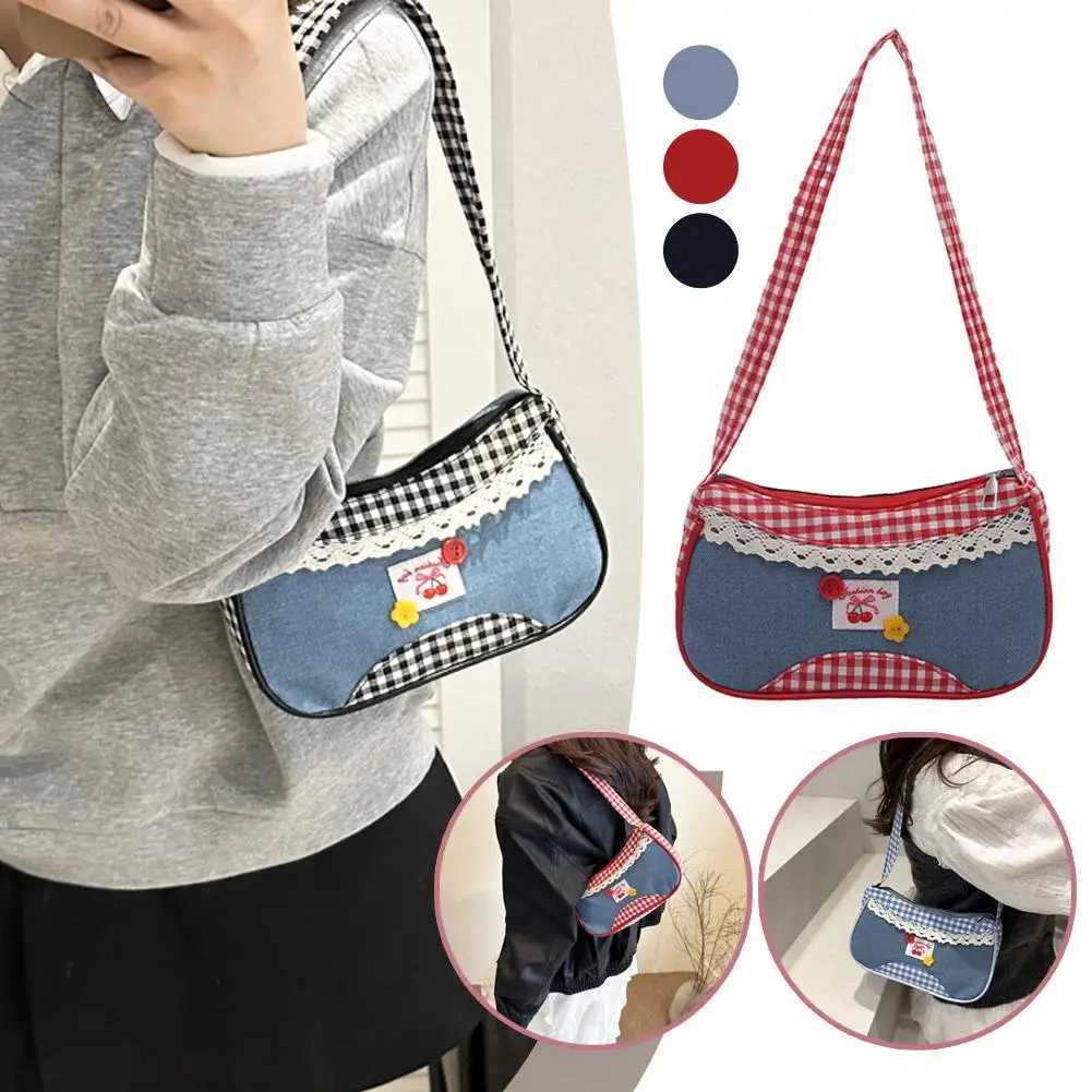 Cute Checkered Handheld Handbag Underarm Bag Sweet Womens Simple And Fresh Fashion Casual Commuting Shopping Shoulder BagT251020