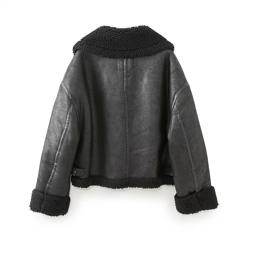 Womens Jacket with Collar Long Sleeve Zipper Pocket Double sided Motorcycle Style Spring 251021