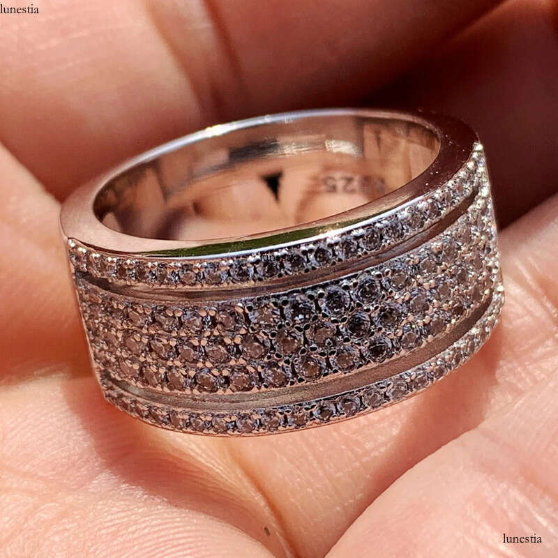 Rulalei Sparkling Jewelry Sterling Sier Pave White Sapphire CZ Dia Gemstones Party Promise Women Wedding Band Ring Gift