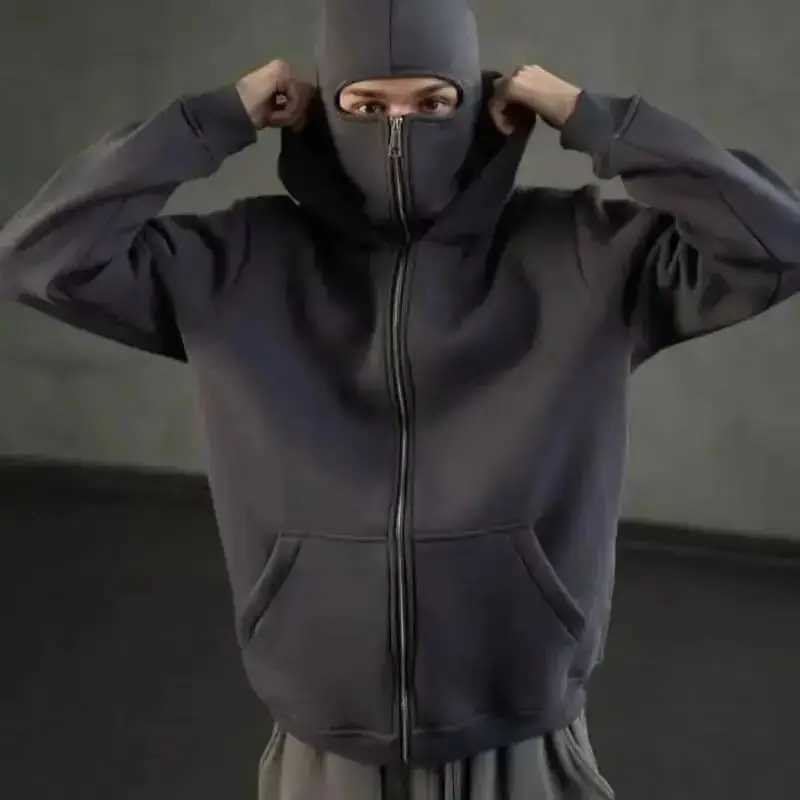 Mens winter windproof and warm hooded sweatshirt with double hat mask design sports jacket outdoor hiking and cycling suit G W251020