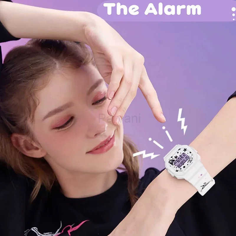 Sanrio Sanrio Kuromi Watch LED Digital Watchs Student Versatile Silicone Watch Childrens Wrist Watch Waterproof Sports Kids Clock Gift L251020